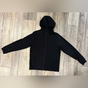 Men's Dark Black Zip-Up Hoodie 3 Hand Pockets 1 Extra Zip Pocket Right Side $29🔥
